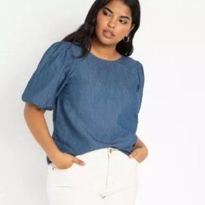 Eloquii Denim Puff Sleeve Top